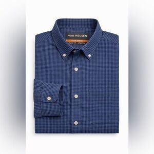 Van Heusen Slim Fit Stretch Blue Check Dress Shirt Men’s 15-15.5 M